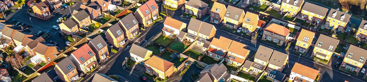 Aerial Houses Residential British England Drone Above View Summer Blue Sky Estate Agent
