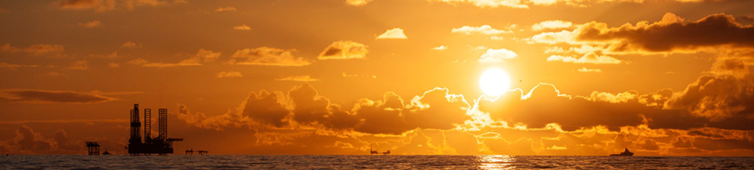 oil rig silhouette on the North Sea
