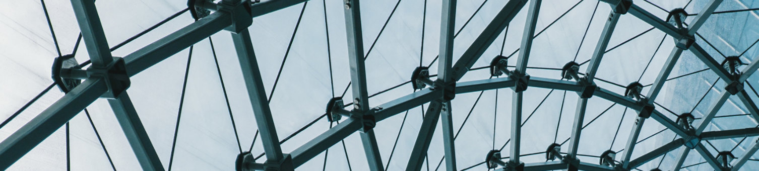 A glass dome ceiling with a radial pattern caused by the supporting framework