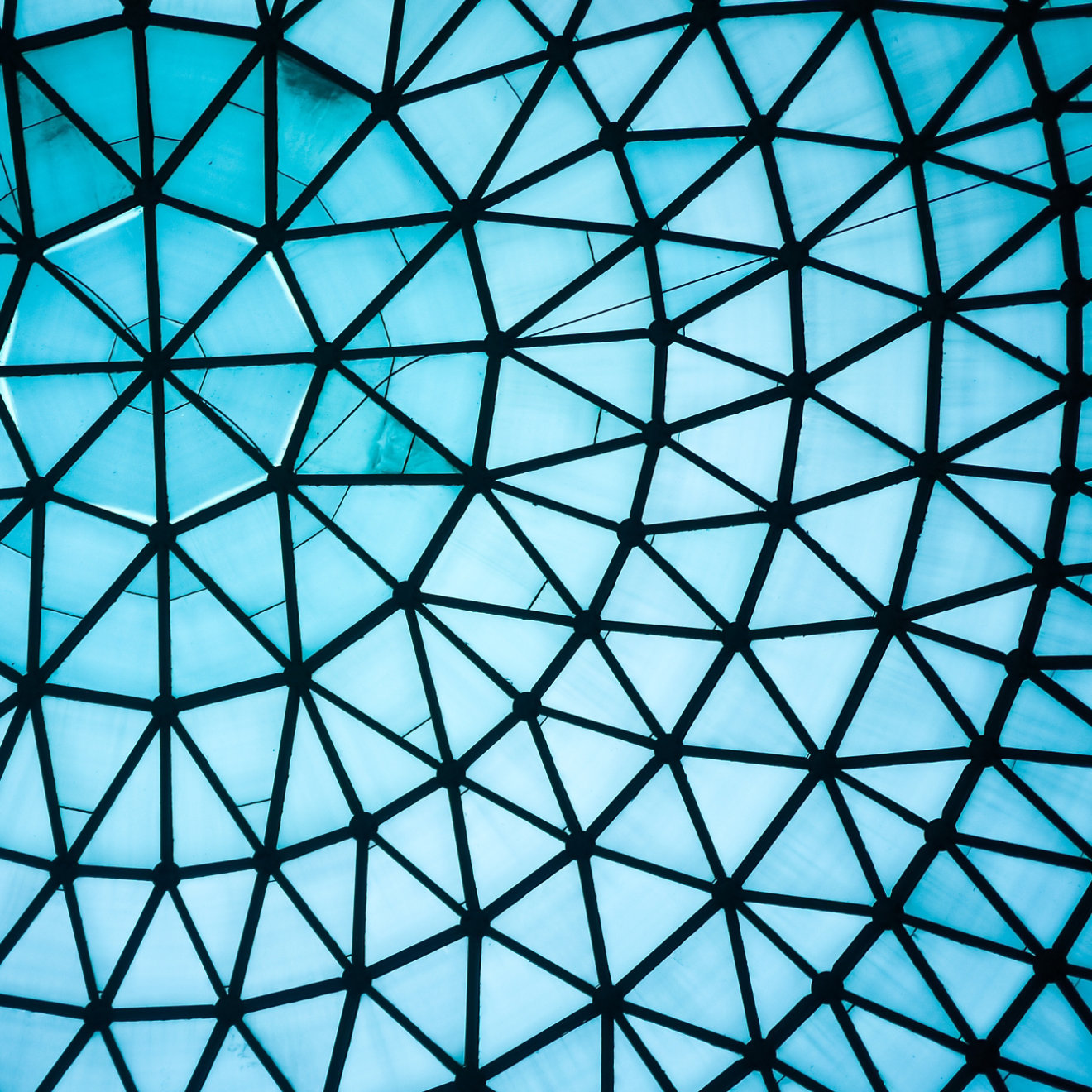 Curved Blue Glass Roof or Ceiling of Dome with Geometric Structure Black Steel in Modern and Contemporary Architecture Style as abstract architectural and industrial background or pattern; Shutterstock ID 693837766; purchase_order: -; job: -; client: -; other: -