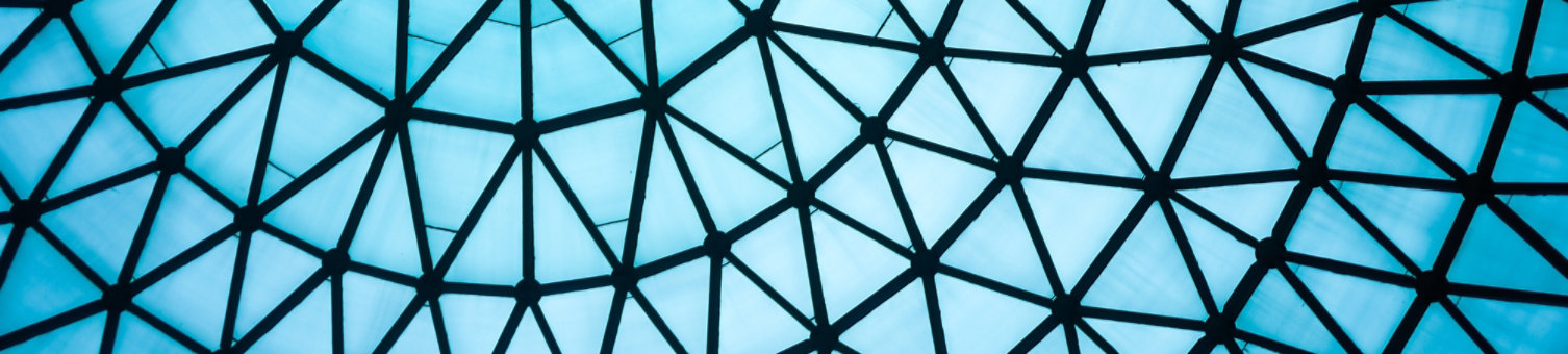Curved Blue Glass Roof or Ceiling of Dome with Geometric Structure Black Steel in Modern and Contemporary Architecture Style as abstract architectural and industrial background or pattern; Shutterstock ID 693837766; purchase_order: -; job: -; client: -; other: -