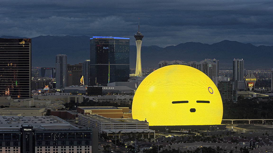 Las Vegas Sphere lit up with an emoji