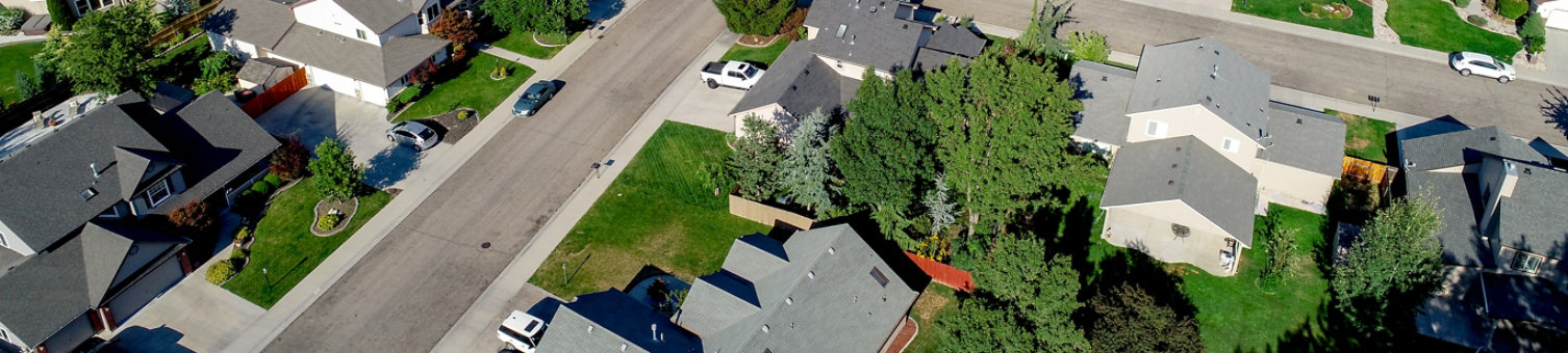 Drone shot of a suburban street